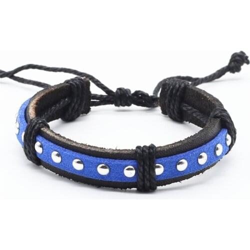 Fashion Handmade Wrap Rope Weave Braid Punk Rivet Female Femme Homme Male Genuine Leather Bracelet For Women Men Jewelry 2017