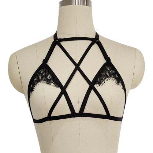 Body Harness Bra Black Lace Strappy Top Caged Strap Bondage for Women Soft Lace Lingerie Punk Gothic Plus Size festival Rave