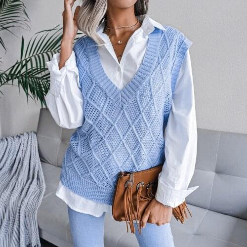 Women V Neck Sleeveless Sweater Vest Knitted Hollow Out Jumper Autumn Spring Split White Korean Preppy Pullover Loose Top Casual