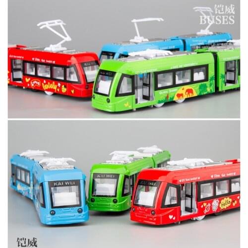 1:50 high simulation double-section city tram alloy car model childrens sound and light pull back toy for children gifts