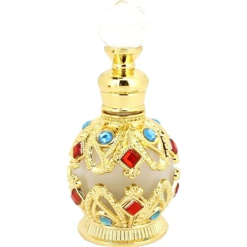 15ml Glass Refillable Bottle Vintage Aromatherapy Essential Oil Perfume Empty Bottle Container Artificial Multicolor Stone