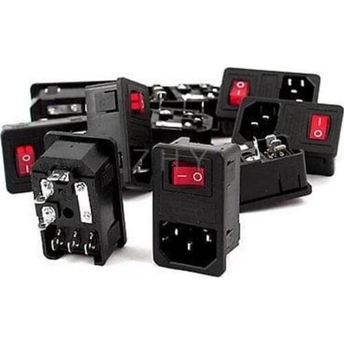 20pcs AC250V 10A IEC 320 C14 Inlet Panel Socket w Fuse w Red Light Rocker Switch with 250V 5A fuse