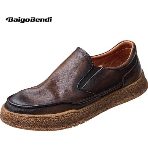 2021 New Summer Mens Slip On Daily Leather Shoes Business Man Comfort Round Toe Soft Office Oxfords 100% Recommend