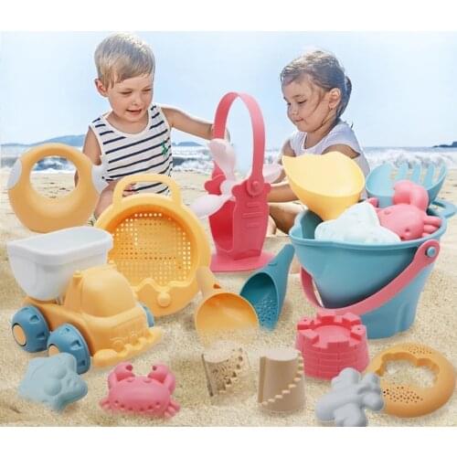 Baby Beach Game Toy Children Sandbox Toys Silicone Soft Sand Beach Set Kit Toys Cart For Play Beach Sand Water Play 5-14Pcs