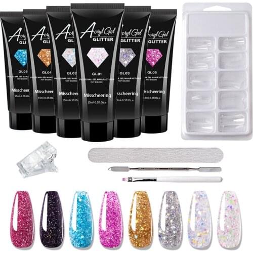 5pcs Poly Nail Gel Set LED Clear UV Gel Varnish Nail Polish Art Kit Quick Building Extending Nail Length Hard Nail Gel Brush Kit