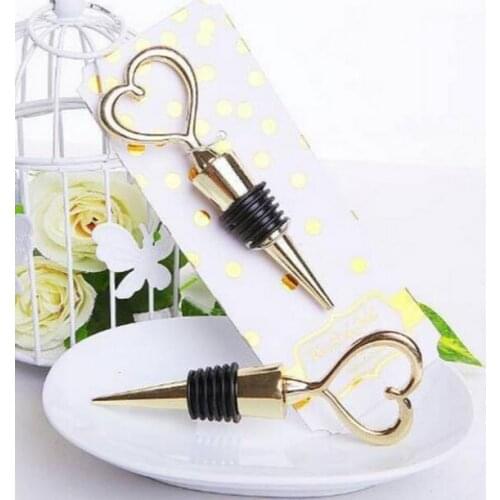 50pcs/lot Wedding Favors Gifts Gold Heart Shape corkscrew Wine Bottle Stopper
