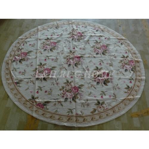 Free shipping 8'X8' Round Handmade Floral Roses Wool Needlepoint Area Rug New Store Openning