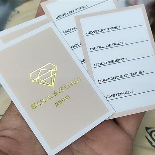 Jewelry Tags 1000pcs , 5 * 7.5 cm Custom 400GSM Matte Kahki coated paper tag Name card golden foil print business cards