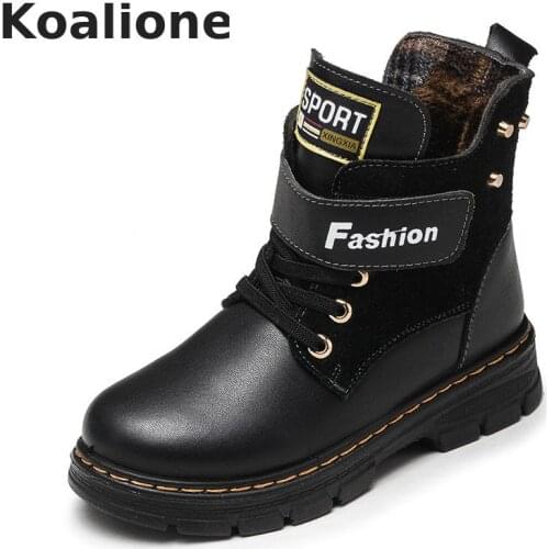 Autumn Winter New Boys Boots Kids Snow Boots Children Shoes Boy Cowhide Genuine Leather Fashion Martin Boots Plus Velvet Warm