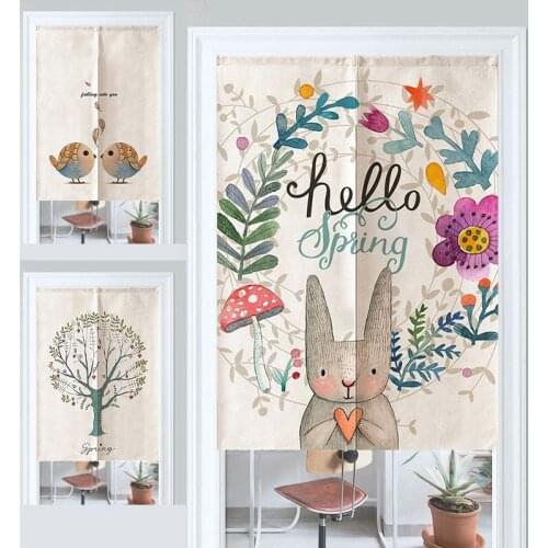 Children Cartoon Bedroom Door Curtain Kitchen Partition Half Curtain Cotton Linen Blackout Curtain