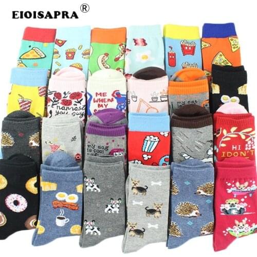 [EIOISAPRA]85% Combed Cotton New Product Fashion Harajuku Funny Happy Socks Womens Breathable Casual Cartoon Food Fruit Socks