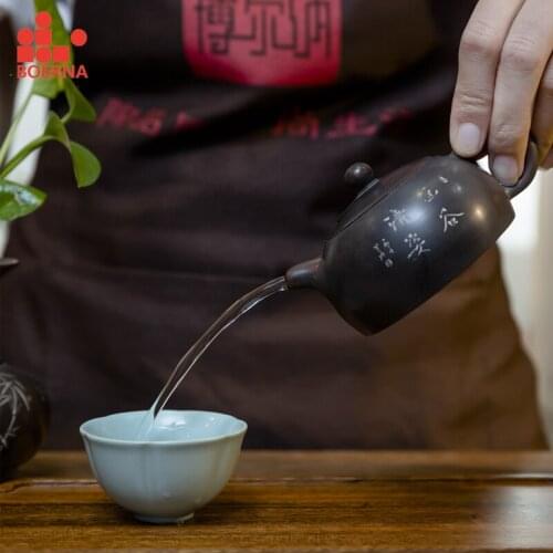 BOERNA 180-190ml Handmade Nixing Elegant Teapot Kung Fu Tea Set Teaware Pottery Chinese Ceramic Pot Gift Environmentally Clay