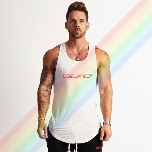 2021 Hot Sale Red DSQ Bule 2 Logo Brand Gym Clothing Bodybuilding Cotton Tank Tops For Men Summer Singlet Sleeveless Plus Size