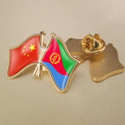 China and Eritrea Crossed/Double/Friendship Flags Lapel Pins/Brooch/Badges