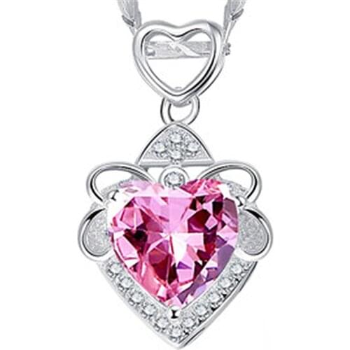 Classic Heart Blue Crystal Necklace Women Jewelry Gift Charming Crown Choker Necklace Silver Plated Girls Clavicle Accessories