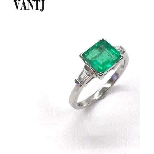 VANTJ Real 10K White Gold Rings Lab Grown Hydrothermal Created Colombia Emerald "CCE" Moissanite Fine Jewelry Women Party Gift