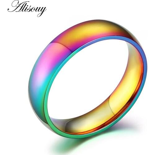 Simple Design glare Colorful rainbow Rings Top Quality Stainless Steel Ring for Men women couple finger ring