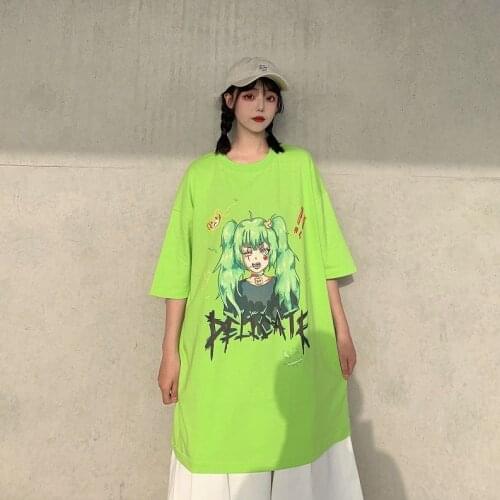 Summer Women Tshirt Graffiti Cartoon Girl Print Harajuku T-shirt Womens Loose Couples Short Sleeve T-shirt Female Student Top