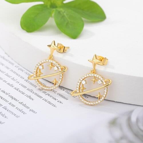 Trendy Crystal Star Women Dangle Earrings Sweet Simple Universal Earrings Bohemian Fashion Saturn Earrings For Women Statement
