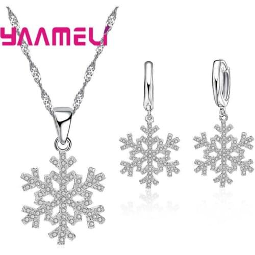 Trendy 925 Sterling Silver Bridal Jewelry Set For Women Snowflake Cubic Zirconia Pendants Necklace Earrings Sets