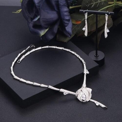 Newest Luxury Sparking Brilliant Cubic Zircon Clear Necklace Earrings Wedding Bridal Jewelry Sets Dress Accessories