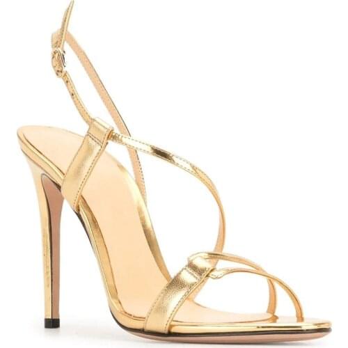 Summer new large size golden PU round toe open toe stiletto sandals banquet dress fashion all-match custom-made womens sandals