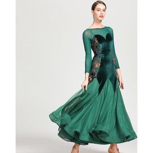 New Lady Ballroom Dancing Dress long Sleeve Long Dress Female Modern Dance Suit National Standard Dance Costume 1863