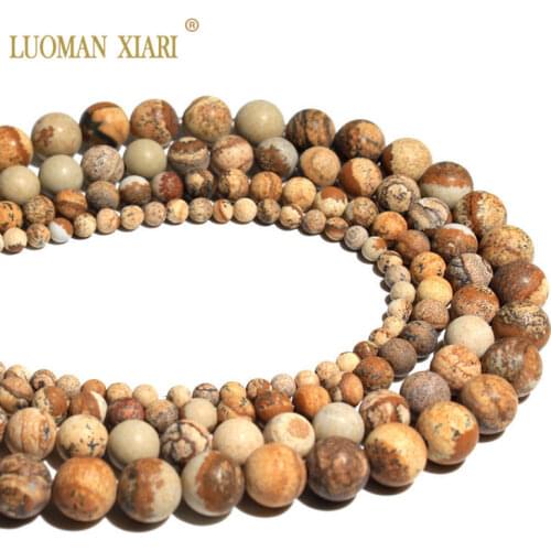 Wholesale Natural Dull Polish Picture Matte Round Stone Beads For Jewelry Making DIY Bracelet Material 4/6/8/10 mm Strand 15
