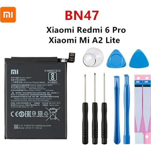Xiao mi 100% Orginal BN47 4000mAh Battery For Xiaomi Mi A2 Lite/Xiaomi Redmi 6 Pro BN47 Phone Replacement Batteries +Tools