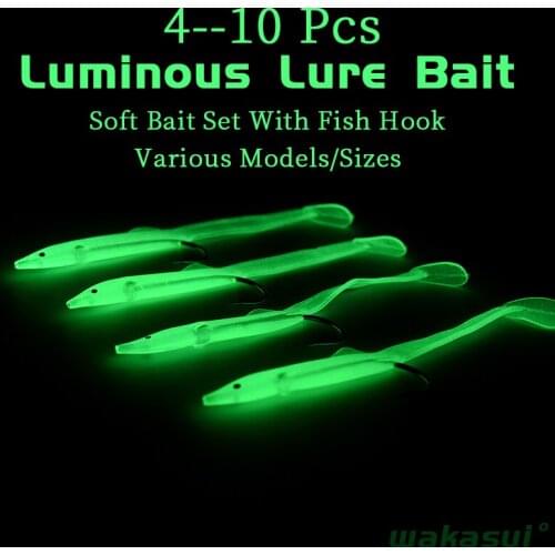 2020 New10Pcs Sea Bass High Quality Luminous Fishing Lures Rubber Worm Small Eel Crank Bait With Hook outdoorFishing Accessories