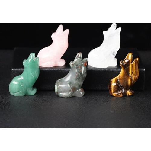Natural Stone Wolf Statue Sculpture Healing Crystal Reiki Statue Home Decoration Quartz Gem Animal Decoration Gift