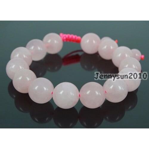 Handmade 12mm Adjustable Natural Rose Qua-rtz Gems Stone Round Beads Bracelet Healing Reiki 5 Strands/Pack