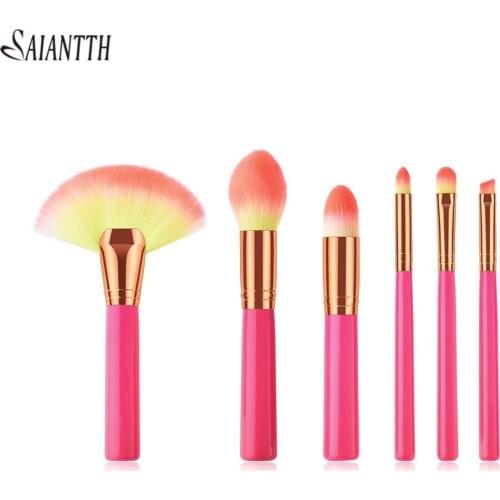 SAIANTTH Comfortable soft 6pcs fan makeup brushes set make up tools eyes brush kit eyeshadow eyebrow eyeliner pincel maquiagem