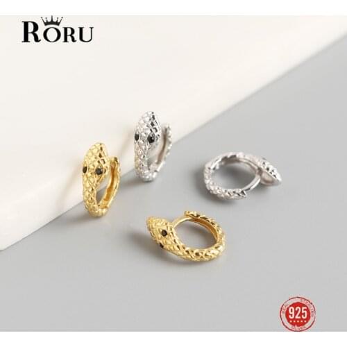 Small Cute Snake Hoop Earrings 925 Sterling Silver with Black Zircon for Woman Gold Fashion Earrings Jewelry Party Birthday Gift