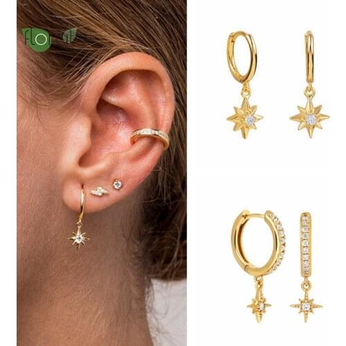 925 Sterling Silver Earrings Star Hoop Earrings for Women Tiny Huggie Hoops Earrings With Cubic Zirconia Minimalist Jewelry