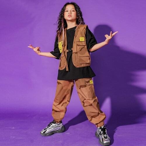 Kids Girls Boys Sets Camouflage Vest Pant Children Teenager Streetwear Hip Hop Stage Show Dance Clothing Sportwear Tracksuits