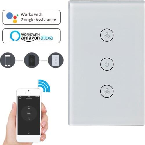 EU/US Tuya Smart Life WiFi Smart Ceiling Fan Switch APP Remote Timer and Speed Control Compatible with Alexa and Google Home