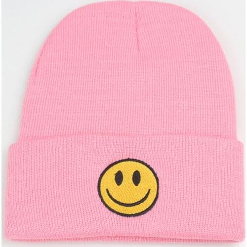Smile Pattern Knitted Winter Beanies Hats for Women, Pink Black Skully Cap Warm Hats Sombrero Gorros Hombre