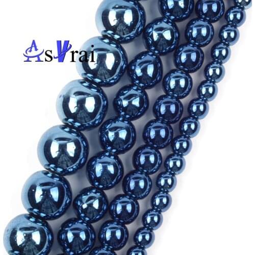 High Quality Genuine Natural Stone 3 4 6 8 10 mm Blue Plating Hematite Beads Round Loose Spacer Beads For Jewelry Making DIY 15"