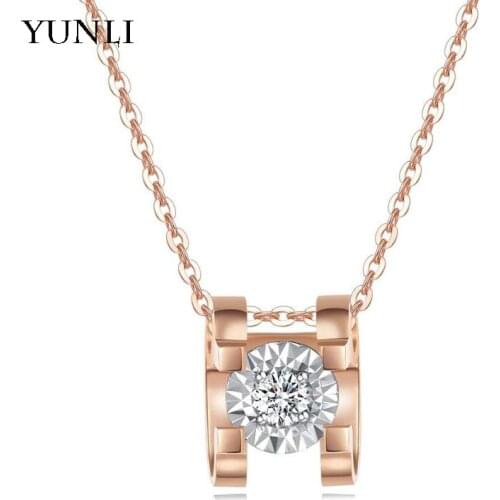YUNLI Real 18K Gold Pendant Necklace Natural Diamond Bull Head Pendant Pure AU750 Chain for Women Fine Jewelry Gift