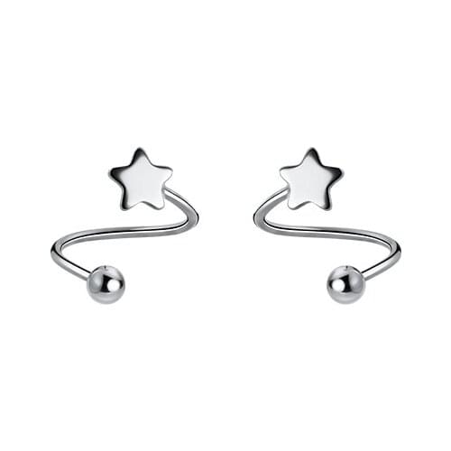 FE3 Real 925 Sterling Silver Star Spiral Earrings Simple S Shape Screw Back Stud Earring Fine Jewelry for Women Girls