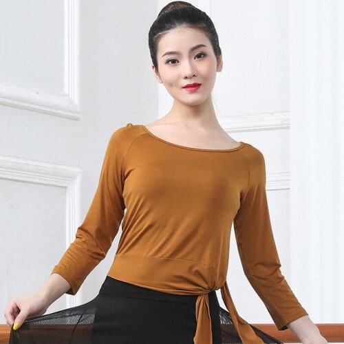 2020 WomenS Latin Dance Tops Female Adult Milk Silk Long-Sleeved Dance Clothes Samba Dancing Practice Performance Tops Wear