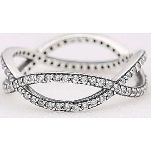 New 925 Sterling Silver Ring Entwined Silver Feature With Crystal Rings For Women Wedding Party Gift Fine Jewelry