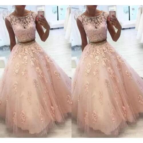 Two Piece Lace Quinceanera Dresses With Beaded Crystal Tulle A Line Sweet 16 Gowns Corset Formal Dresses For 15 Year Prom gonw