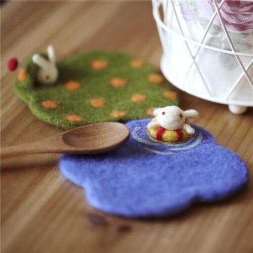1/2/3pcs Wool Felt Poke Poke Coaster Cup Mat Cute Animal Handmade DIY Materials Including Explanation Video Drawing Making Tools