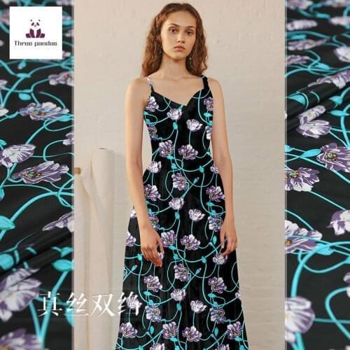 100% mulberry silk crepe de chine fabric cloth per meter 14mm 111 cm wide drape printed clothing dress fabric alibaba express