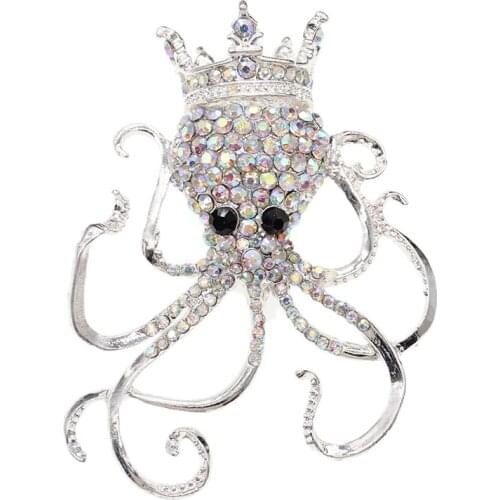 100pcs/lot Womens Austrian Crystal Lovely Octopus Animal Brooch