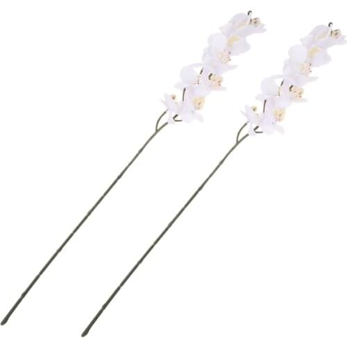 2pcs Fake 12 Head Orchid Phalaenopsis Flowers Bridal Bouquet Party Decor White