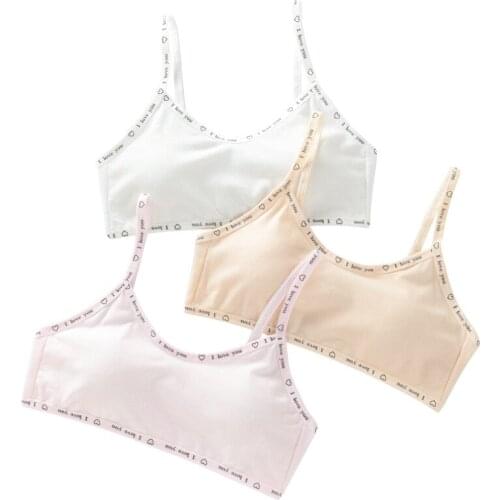 3PCS Cotton Puberty Training Bra Bow Teenage Girl Bra with Pad Breathable Teen Lingerie Camisole for 8-16Y