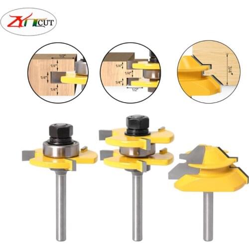 3Pcs/set 6mm shank Tenon Type Combine Knife 45 degree tenon joint cutter,Wood floor Trapezoid board splicing knife